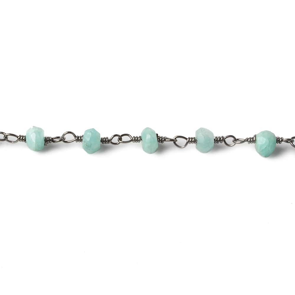 4mm Amazonite faceted rondelle Black Gold plated Chain by the foot 34 beads - Beadsofcambay.com
