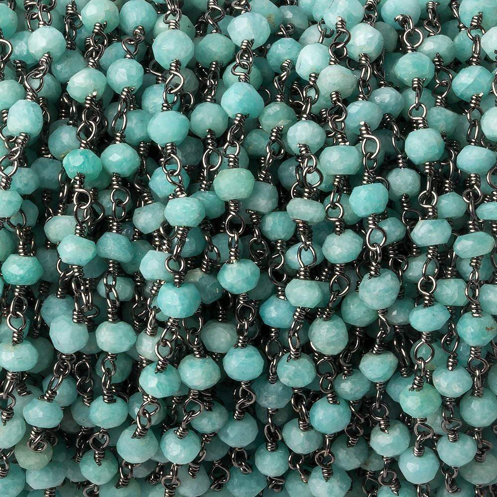 4mm Amazonite faceted rondelle Black Gold plated Chain by the foot 34 beads - Beadsofcambay.com