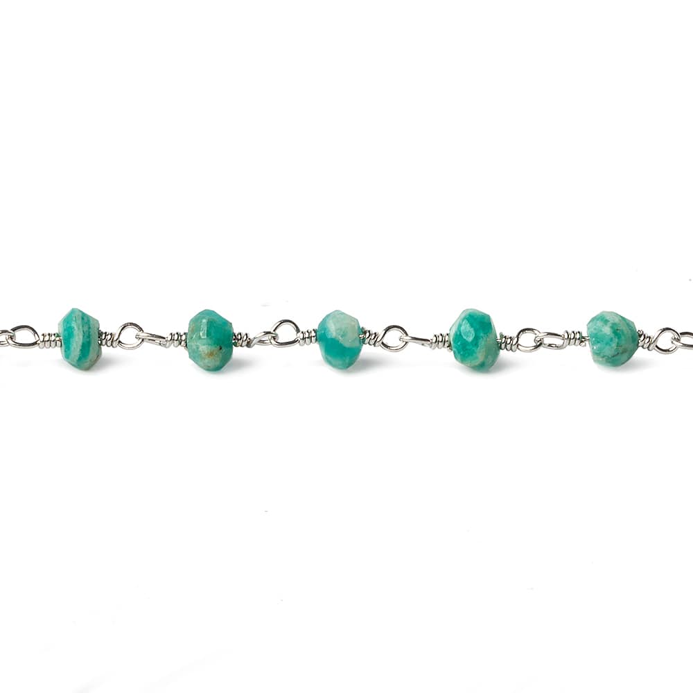 4mm Amazonite faceted rondelle Silver plated Chain by the foot 34 beads - Beadsofcambay.com