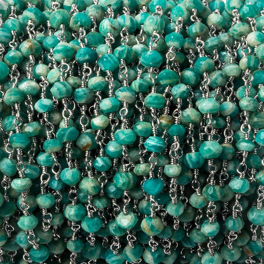4mm Amazonite faceted rondelle Silver plated Chain by the foot 34 beads - Beadsofcambay.com