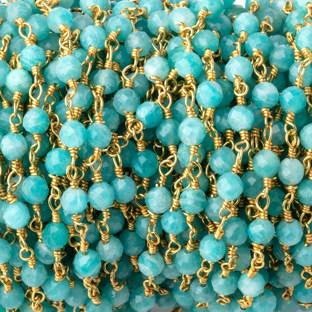 4mm Amazonite Micro Faceted Rounds on Gold Plated Chain - Beadsofcambay.com