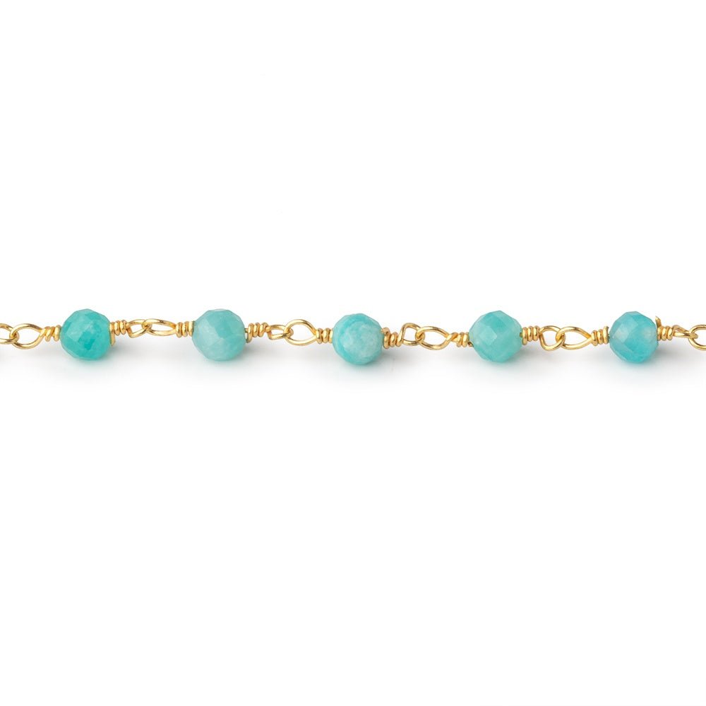4mm Amazonite Micro Faceted Rounds on Gold Plated Chain - Beadsofcambay.com