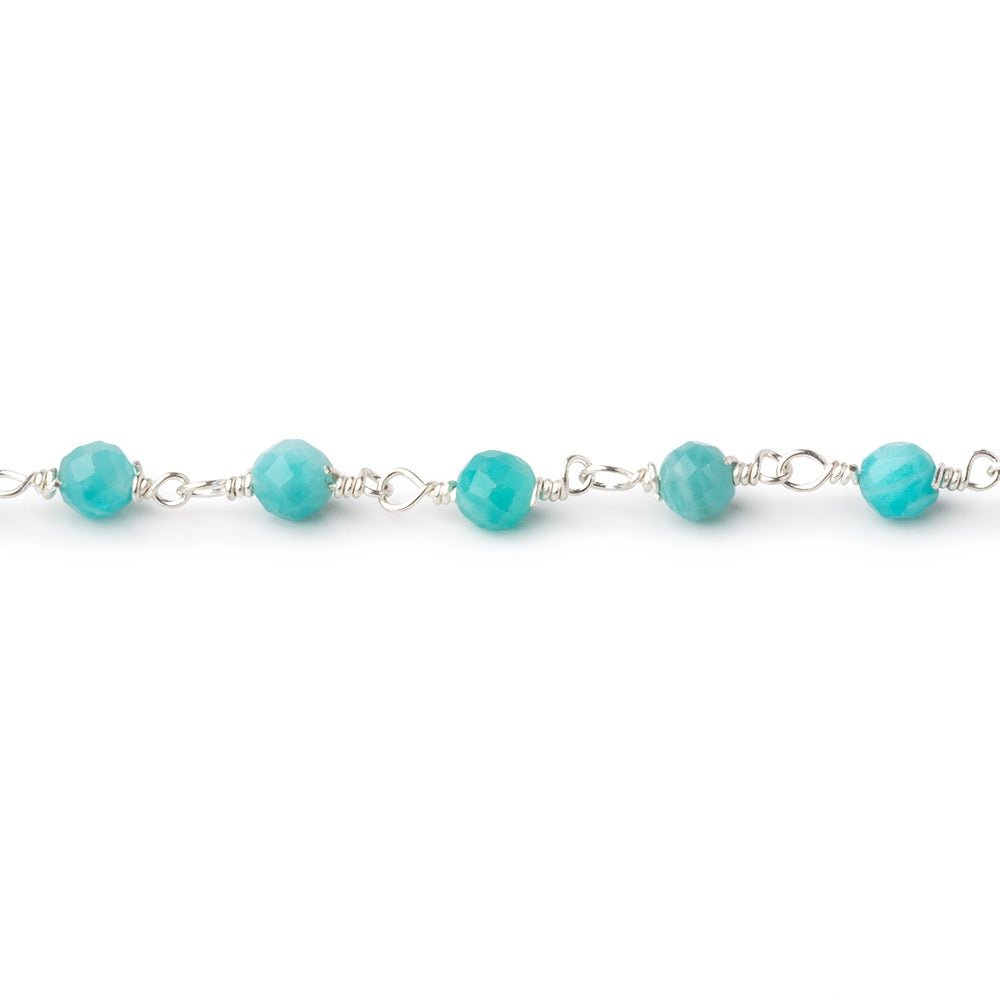 4mm Amazonite Micro Faceted Rounds on Silver Plated Chain - Beadsofcambay.com