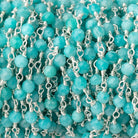 4mm Amazonite Micro Faceted Rounds on Silver Plated Chain - Beadsofcambay.com