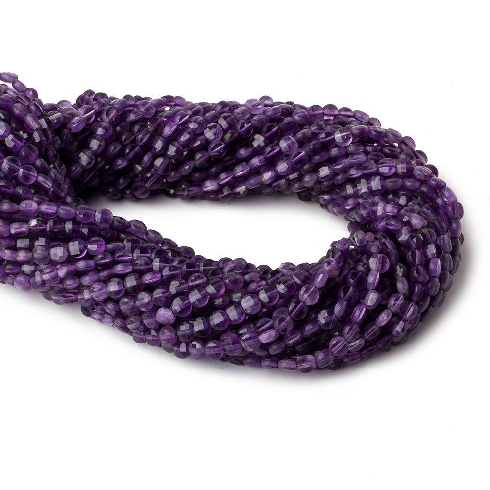 4mm Amethyst checkerboard calibrated faceted coins 12.5 inch 85 beads AAA - Beadsofcambay.com