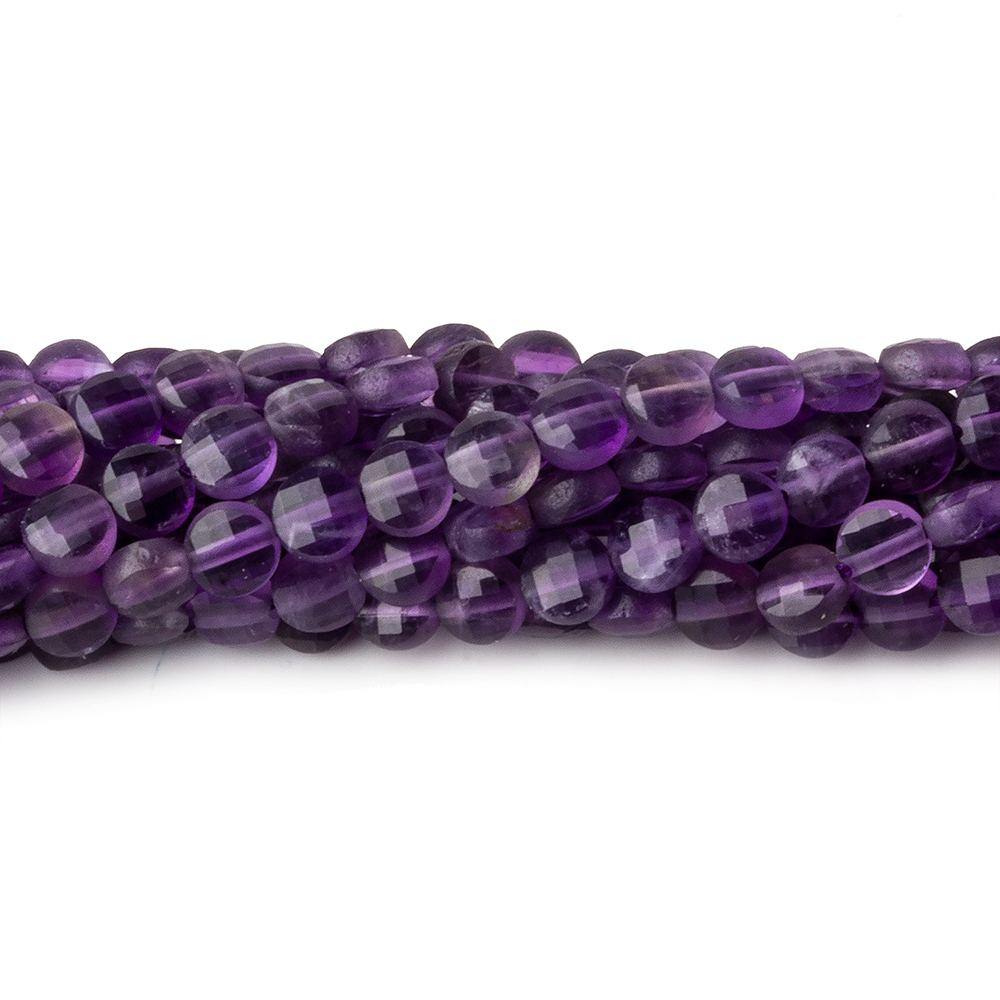 4mm Amethyst checkerboard calibrated faceted coins 12.5 inch 85 beads AAA - Beadsofcambay.com