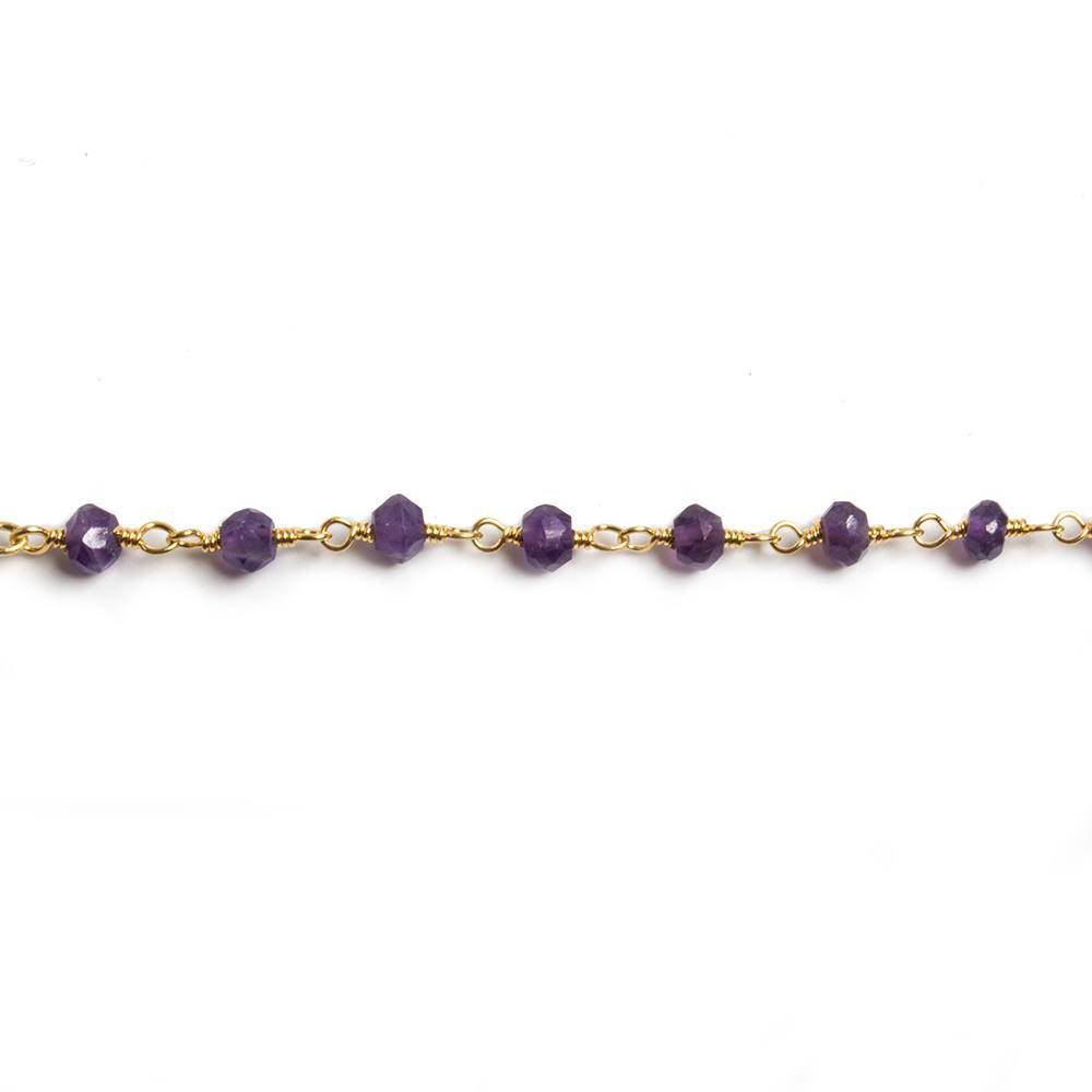 4mm Amethyst faceted rondelle Gold Chain by the foot 34 pieces - Beadsofcambay.com