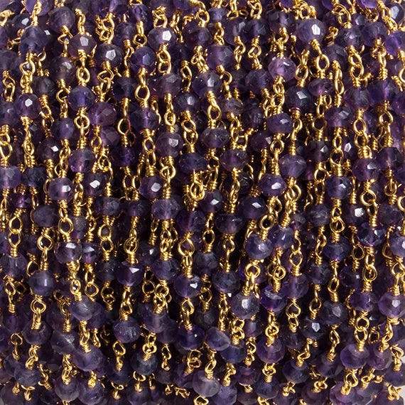 4mm Amethyst faceted rondelle Gold Chain by the foot 34 pieces - Beadsofcambay.com