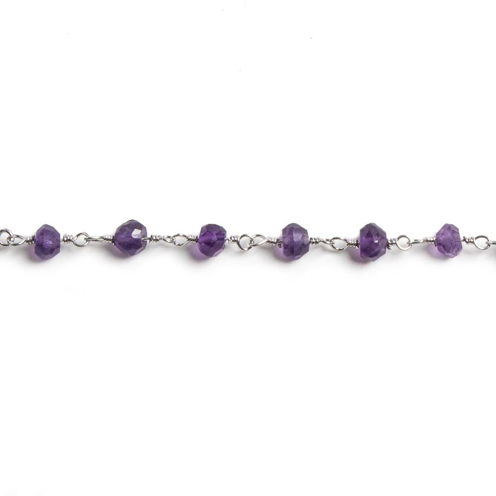 4mm Amethyst faceted rondelle Silver Chain by the foot 34 pieces - Beadsofcambay.com