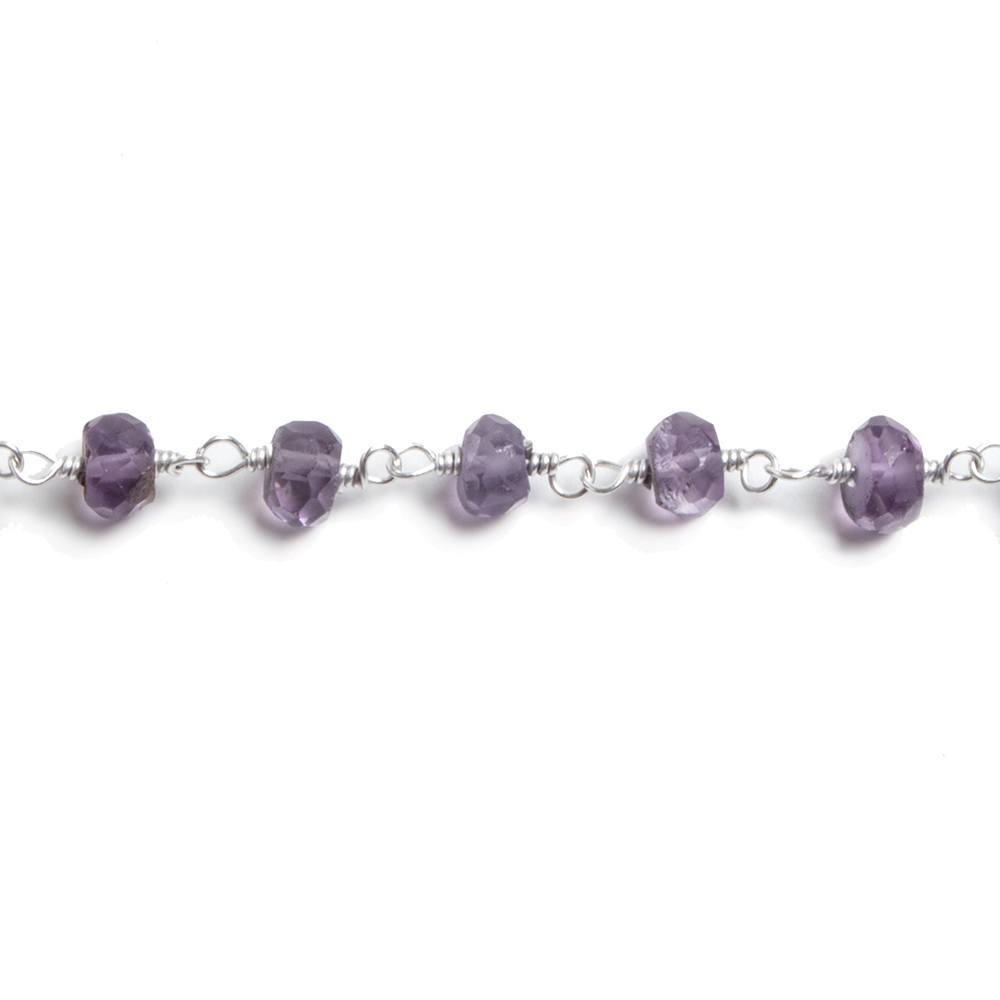 4mm Amethyst faceted rondelle Silver plated Chain by the foot 39 pieces - Beadsofcambay.com
