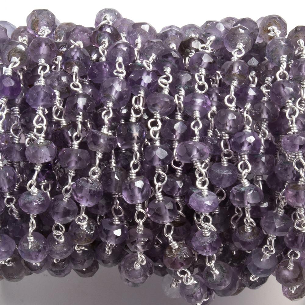 4mm Amethyst faceted rondelle Silver plated Chain by the foot 39 pieces - Beadsofcambay.com