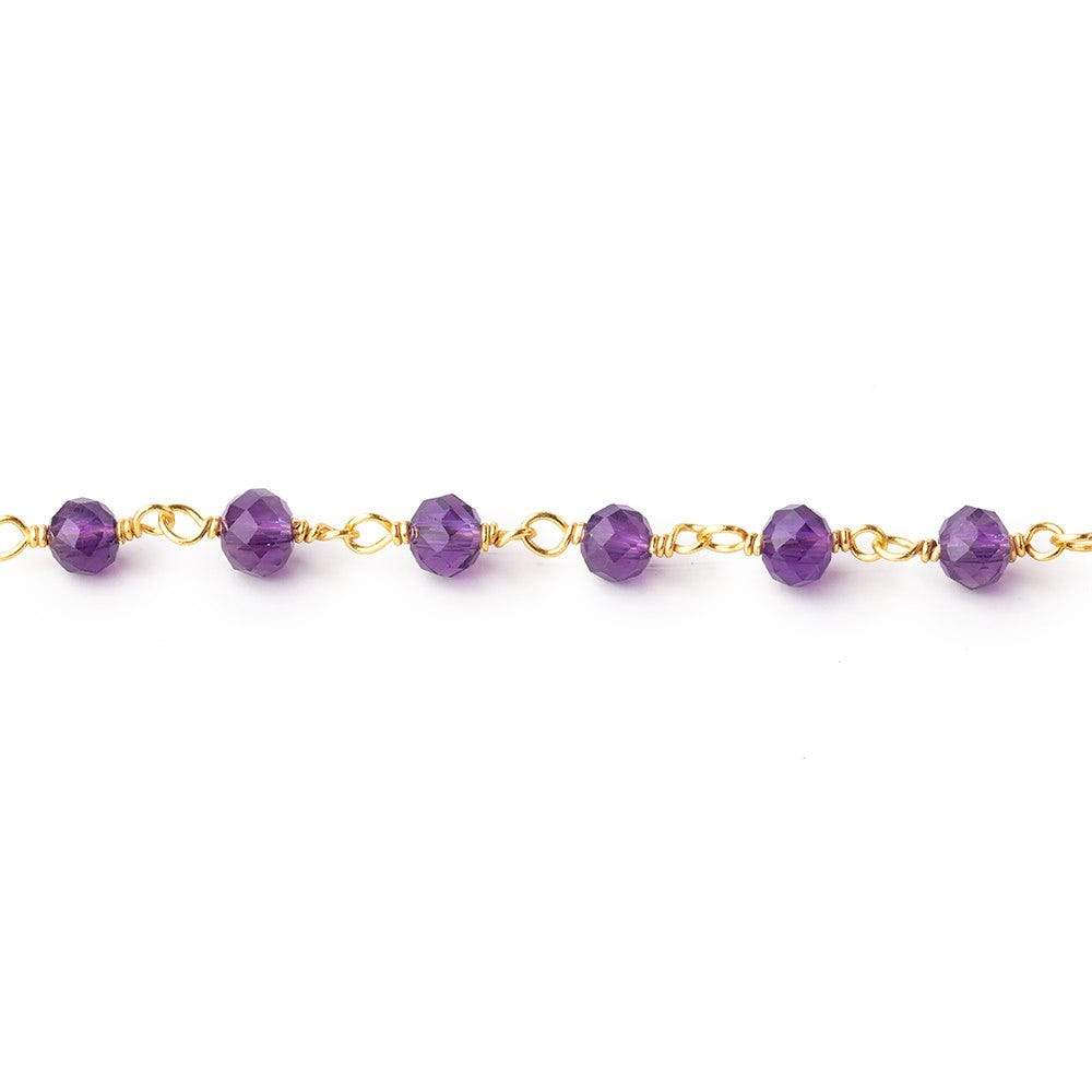 4mm Amethyst Micro Faceted Rondelles on Vermeil Chain by the Foot 36 pieces - Beadsofcambay.com