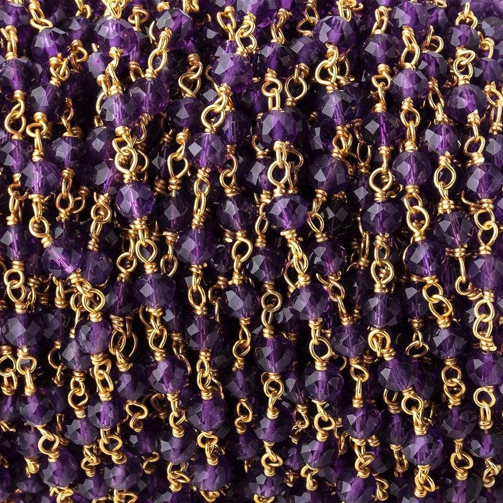 4mm Amethyst Micro Faceted Rondelles on Vermeil Chain by the Foot 36 pieces - Beadsofcambay.com