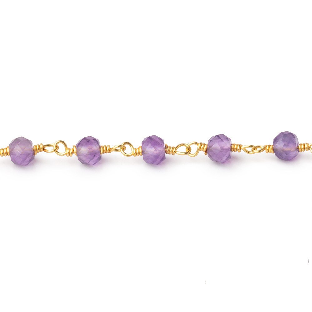 4mm Amethyst Micro Faceted Rounds on Gold Plated Chain - Beadsofcambay.com