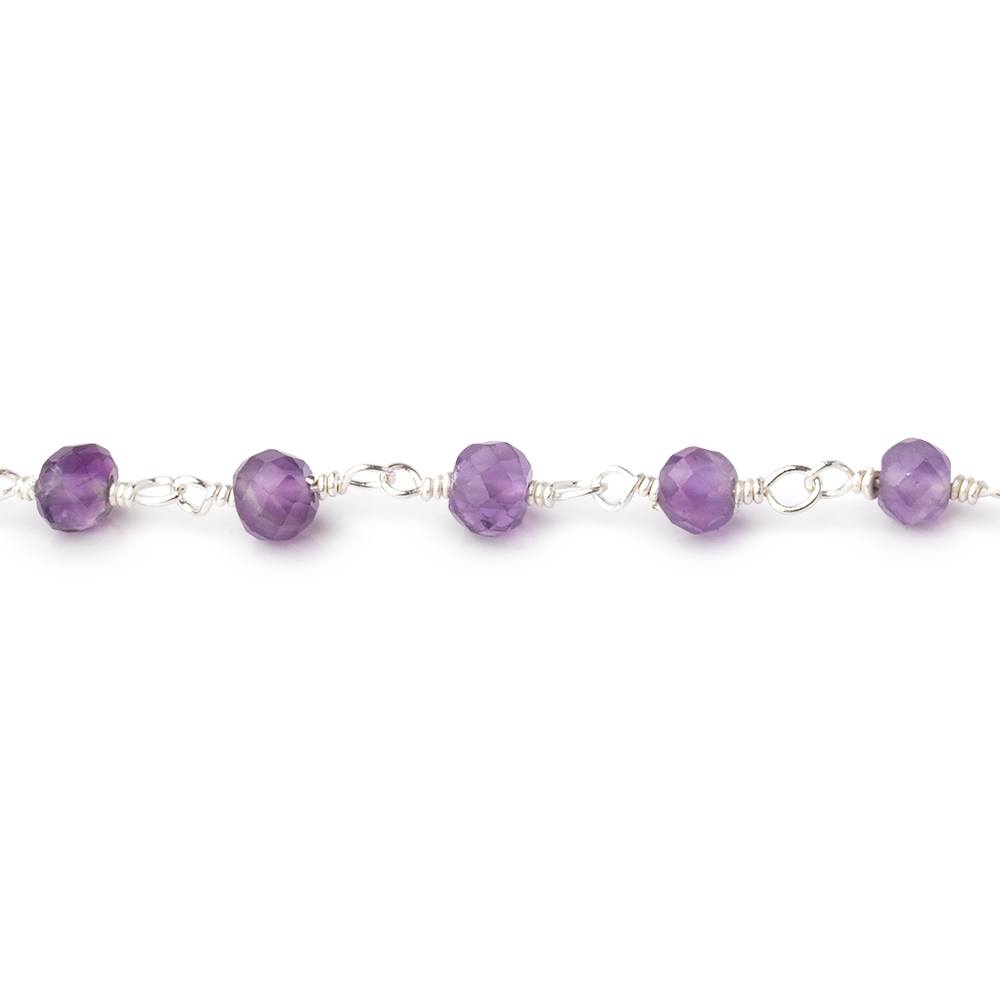4mm Amethyst Micro Faceted Rounds on Silver Plated Chain - Beadsofcambay.com