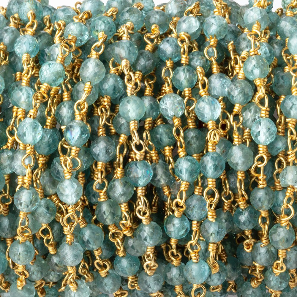 4mm Apatite Micro Faceted Rounds on Gold Plated Chain - Beadsofcambay.com