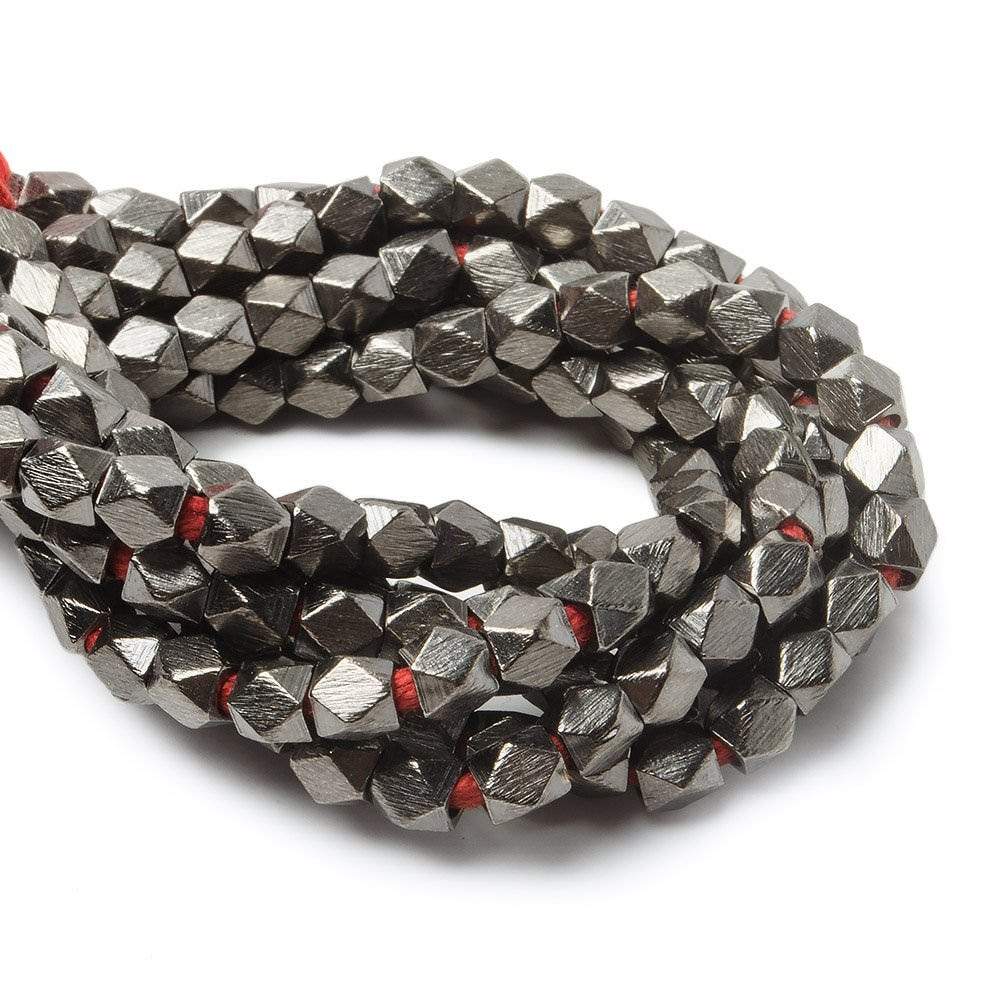 4mm Black Gold plated Copper Brushed Faceted Nugget Beads 49 beads 8 inch - Beadsofcambay.com