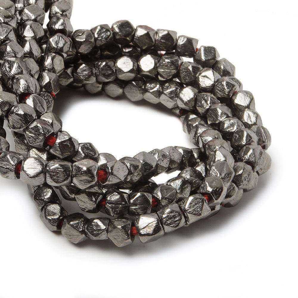 4mm Black Gold Plated Copper Brushed Faceted Nugget Beads 8 inch 47 beads - Beadsofcambay.com