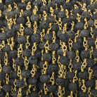4mm Black Lava Rock plain round Gold Chain by the foot 30 beads - Beadsofcambay.com
