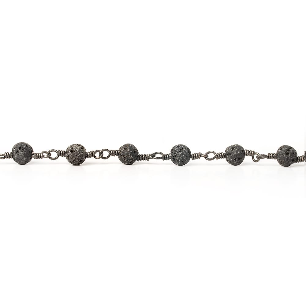 4mm Black Lava Rock Round Black Gold Chain by the foot 29 pieces - Beadsofcambay.com