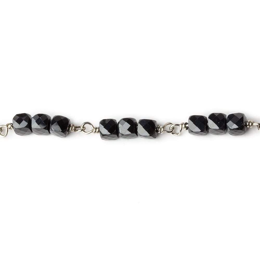 4mm Black Spinel faceted cube Silver .925 Chain by the foot - Beadsofcambay.com