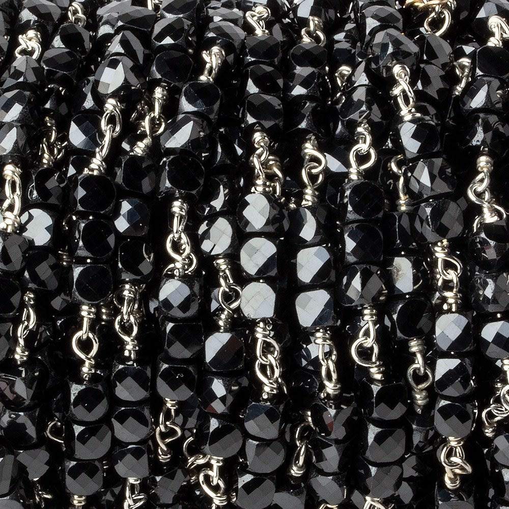 4mm Black Spinel faceted cube Silver .925 Chain by the foot - Beadsofcambay.com