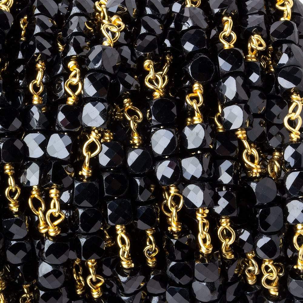 4mm Black Spinel faceted cube Vermeil Chain by the foot - Beadsofcambay.com