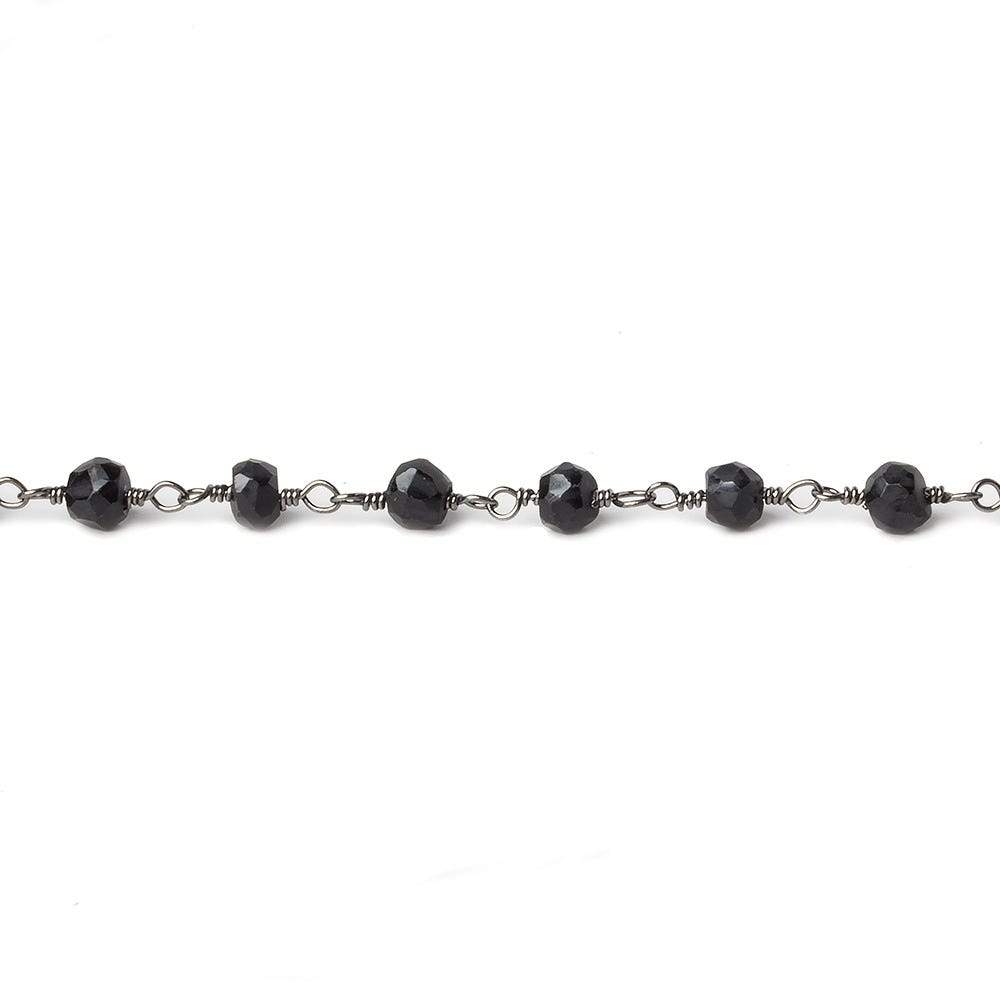 4mm Black Tourmaline faceted rondelle Black Gold plated Chain by the foot 35 pcs - Beadsofcambay.com