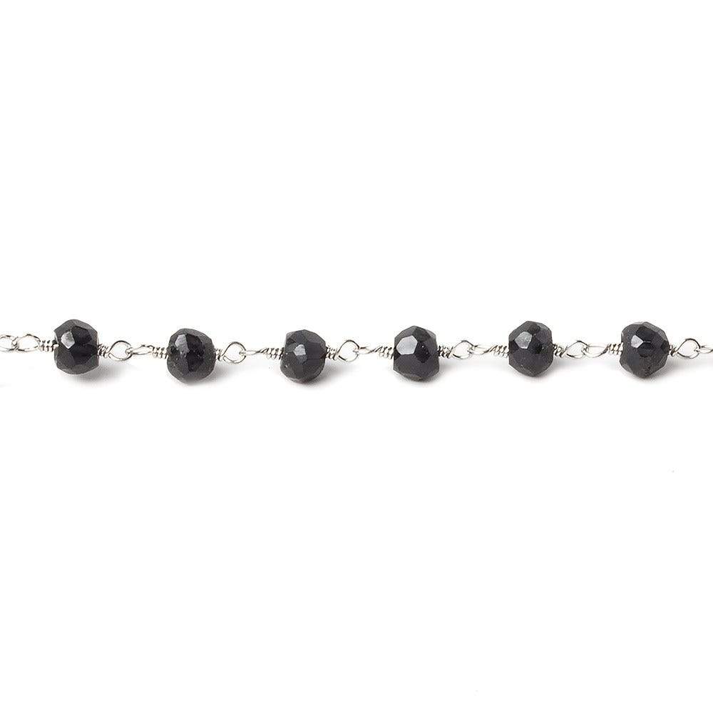 4mm Black Tourmaline faceted rondelle Silver plated Chain by the foot 35 pcs - Beadsofcambay.com