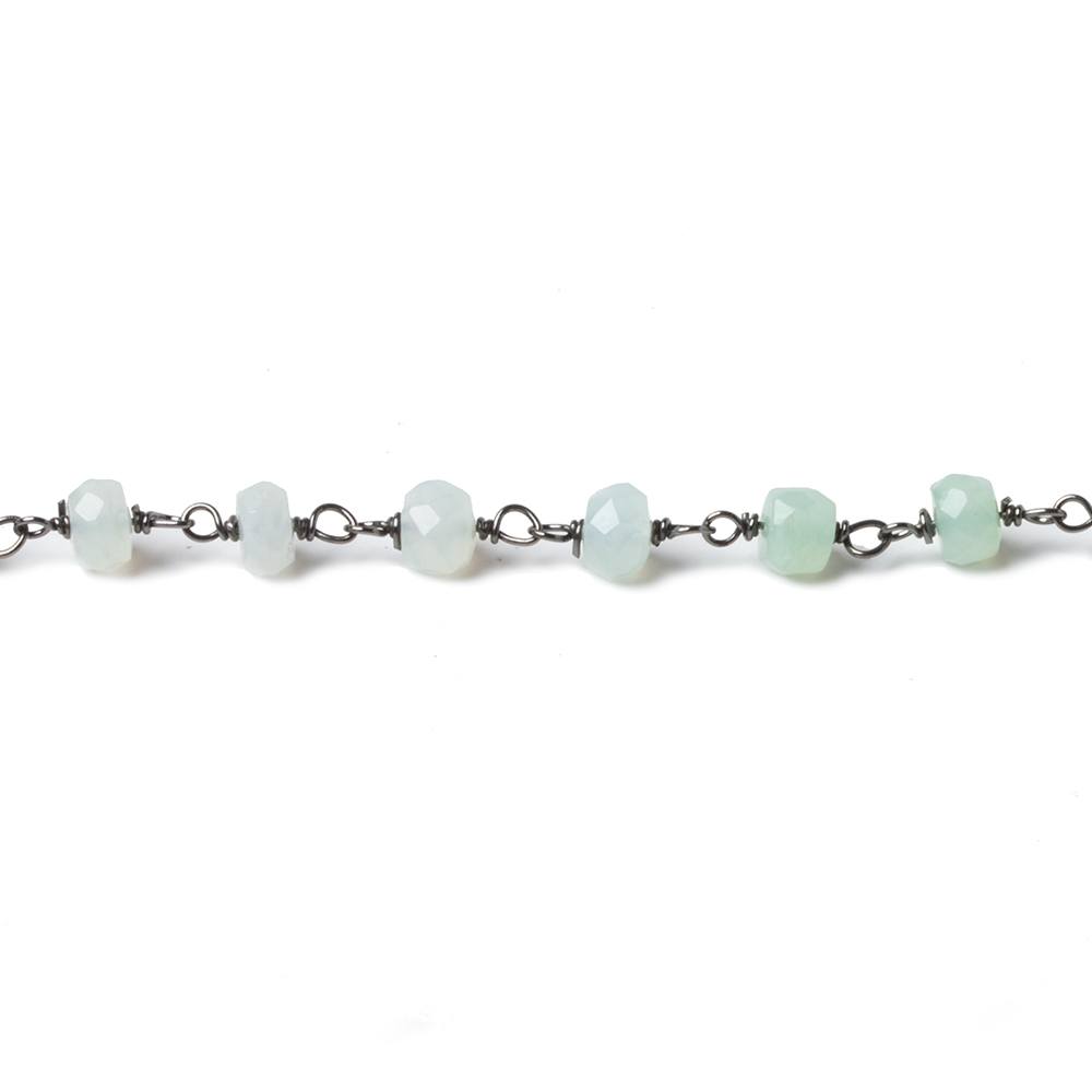4mm Blue Peru Opal faceted rondelle Black Gold .925 Chain by the foot 40 beads - Beadsofcambay.com