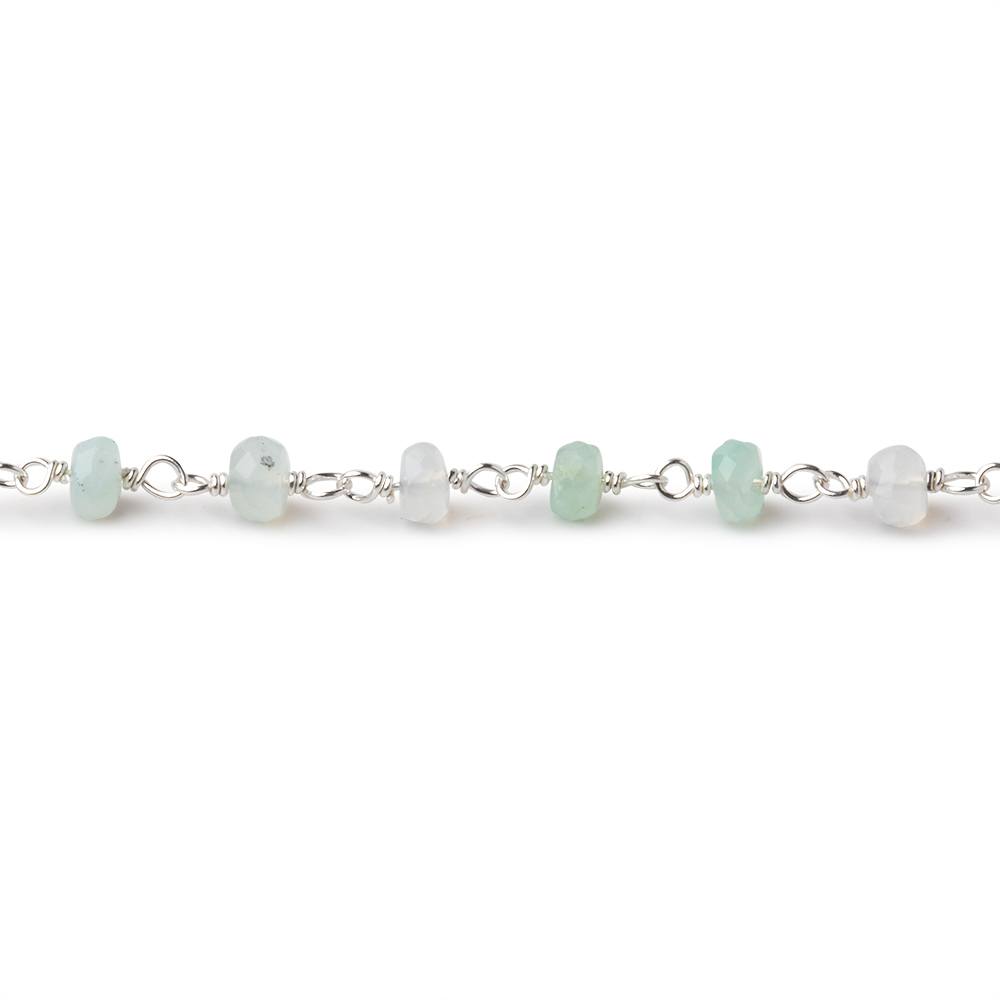 4mm Blue Peruvian Opal Faceted Rondelle Beads on Sterling Silver Chain - Beadsofcambay.com