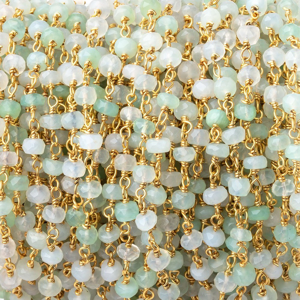 4mm Blue Peruvian Opal Faceted Rondelle Beads on Vermeil Chain - Beadsofcambay.com