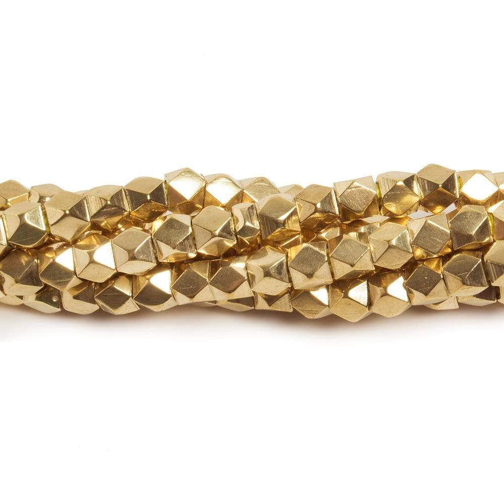 4mm Brass hand polished faceted nugget beads 8 inch 50 pieces - Beadsofcambay.com