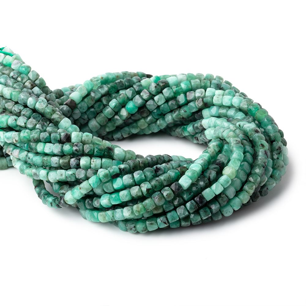 4mm Brazilian Emerald Micro Faceted Cube Beads 12.5 inch 84 pieces - Beadsofcambay.com