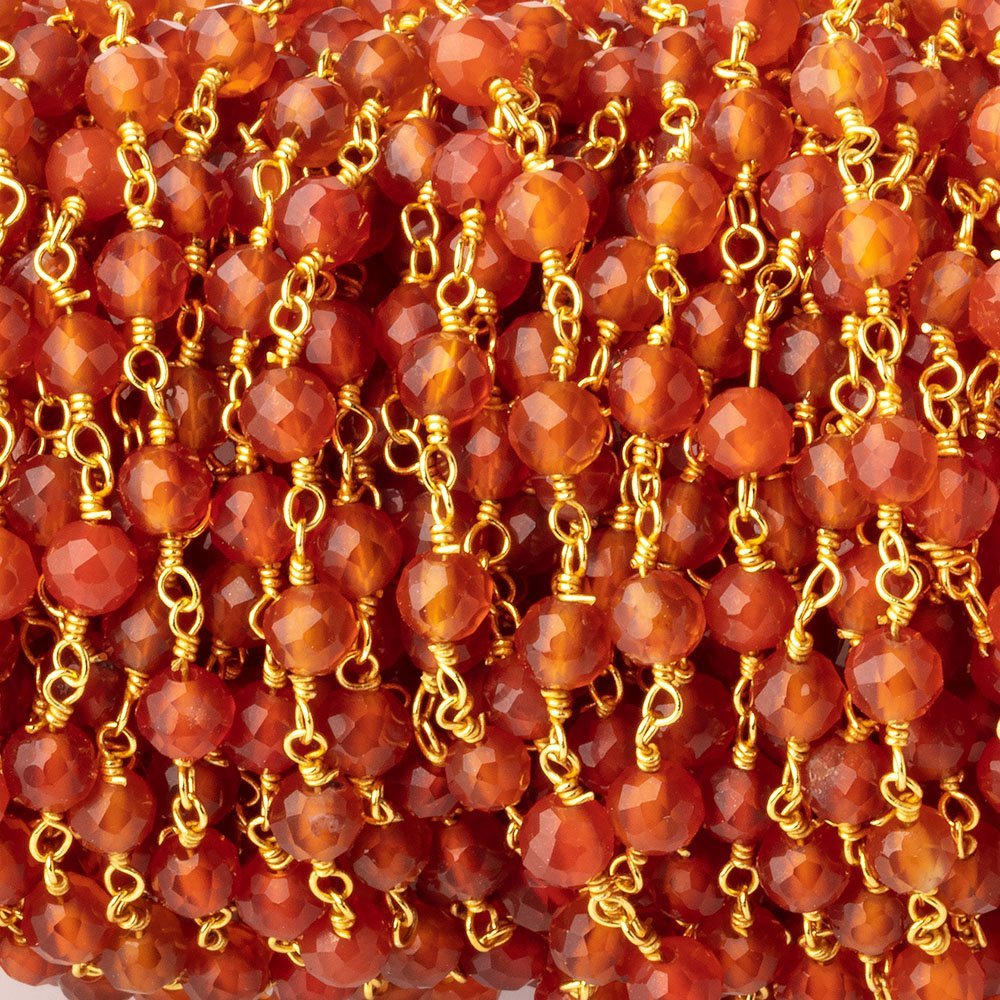 4mm Carnelian Micro Faceted Rounds on Gold Plated Chain - Beadsofcambay.com