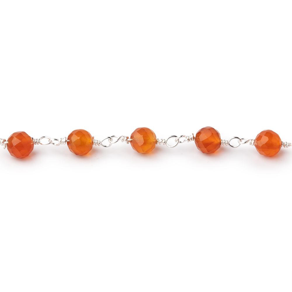 4mm Carnelian Micro Faceted Rounds on Silver Plated Chain - Beadsofcambay.com