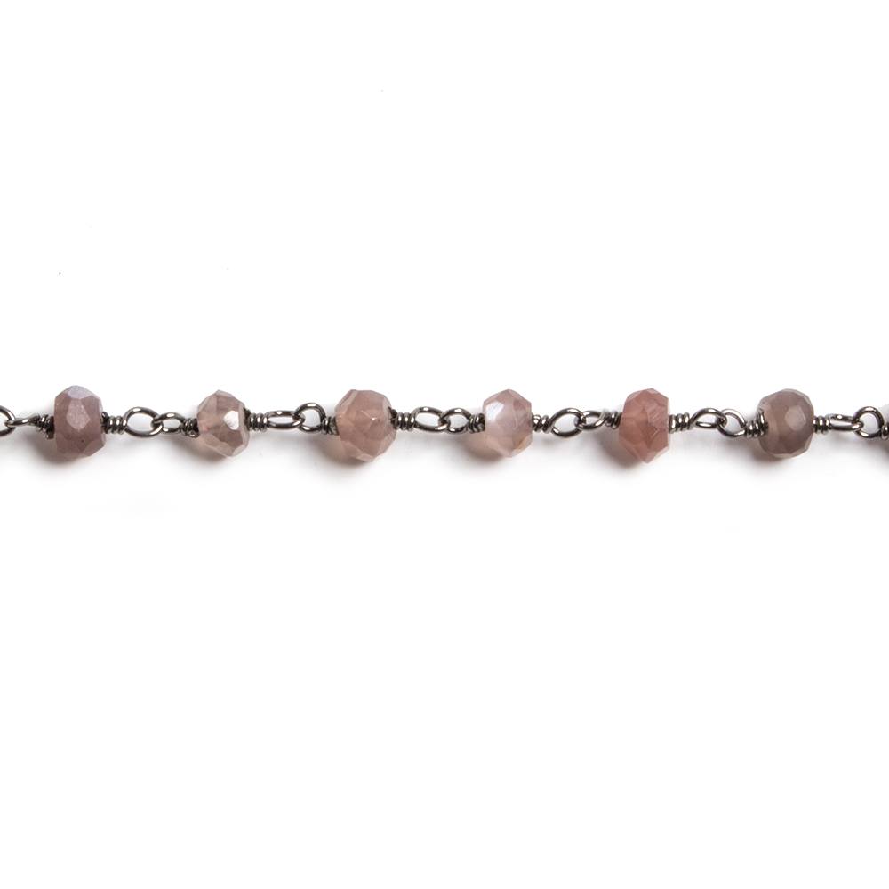 4mm Chocolate Moonstone faceted rondelle Black Gold Chain by the foot 34 pcs - Beadsofcambay.com