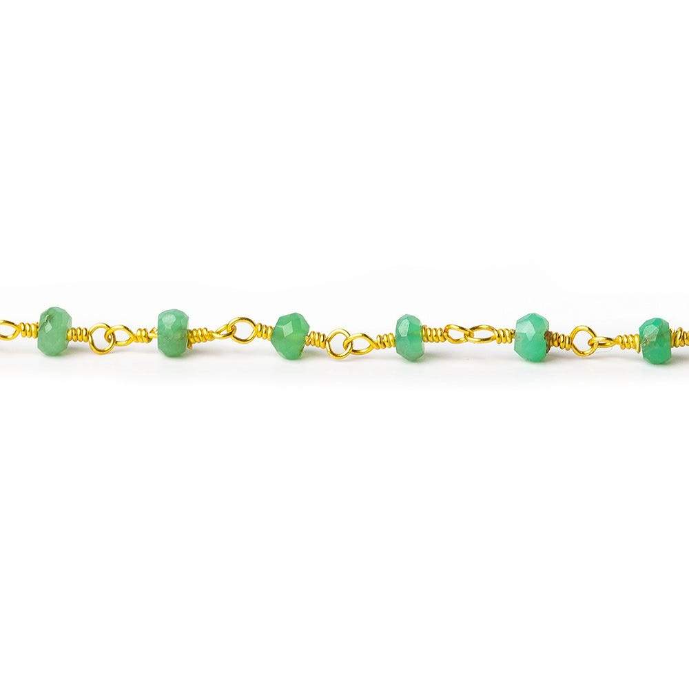 4mm Chrysoprase faceted rondelle Gold plated Rosary Chain by the foot - Beadsofcambay.com