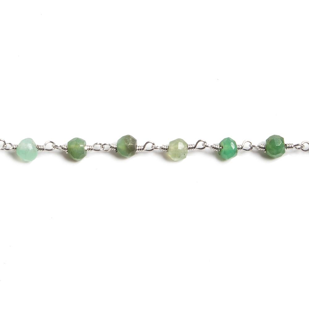 4mm Chrysoprase faceted rondelle Silver Chain by the foot 34 pieces - Beadsofcambay.com