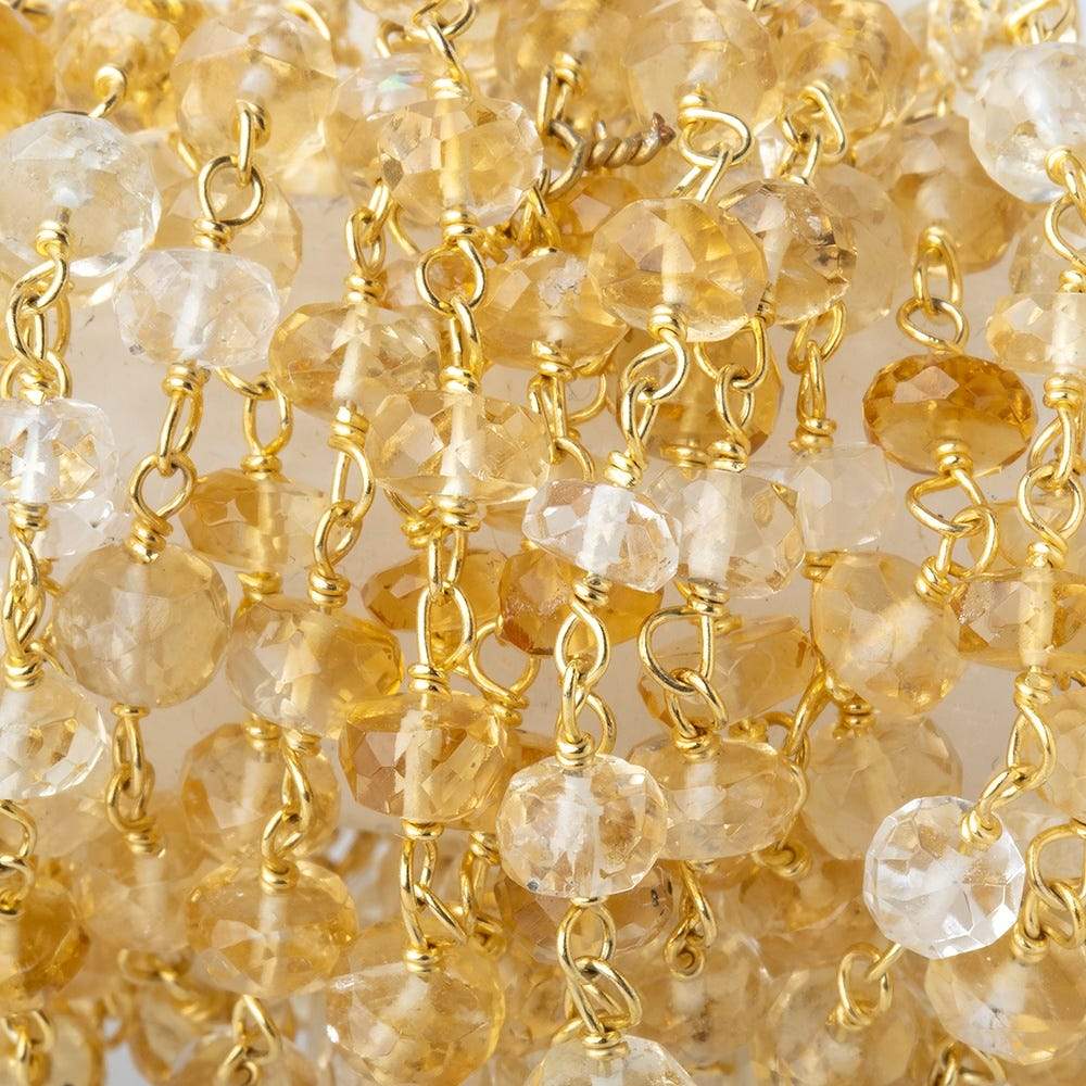 4mm Citrine and Crystal Quartz faceted rondelle Vermeil Chain by the foot 40 pieces - Beadsofcambay.com