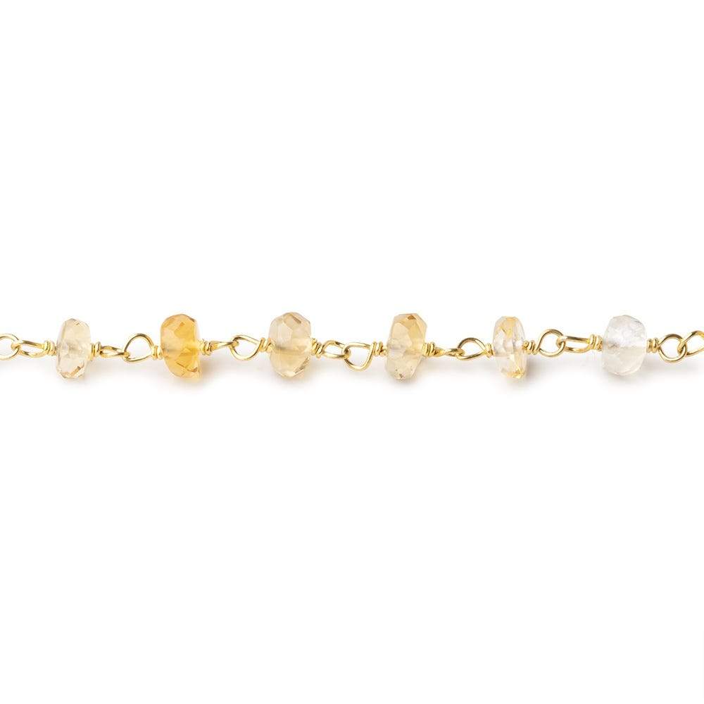 4mm Citrine and Crystal Quartz faceted rondelle Vermeil Chain by the foot 40 pieces - Beadsofcambay.com