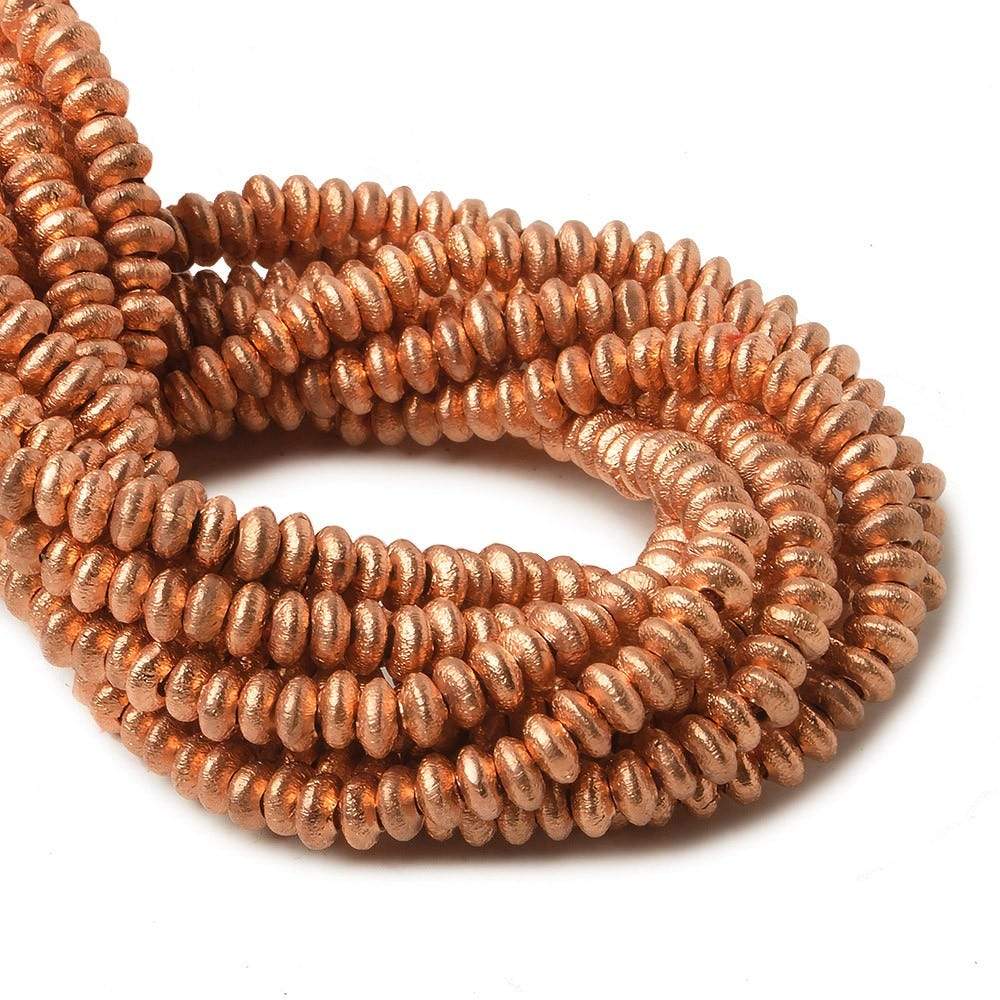 4mm Copper Brushed Disc Beads 103 beads 8 inch - Beadsofcambay.com