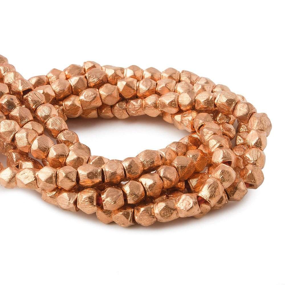 4mm Copper Brushed Faceted Nugget Beads 8 inch 49 pieces - Beadsofcambay.com
