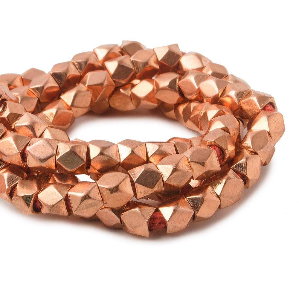 4mm Copper Hand Polished Faceted Nugget Beads 8 inch 48 beads - Beadsofcambay.com