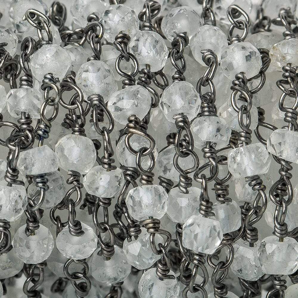 4mm Crystal Quartz rondelle Black Gold plated Chain sold by the foot 34 pieces - Beadsofcambay.com