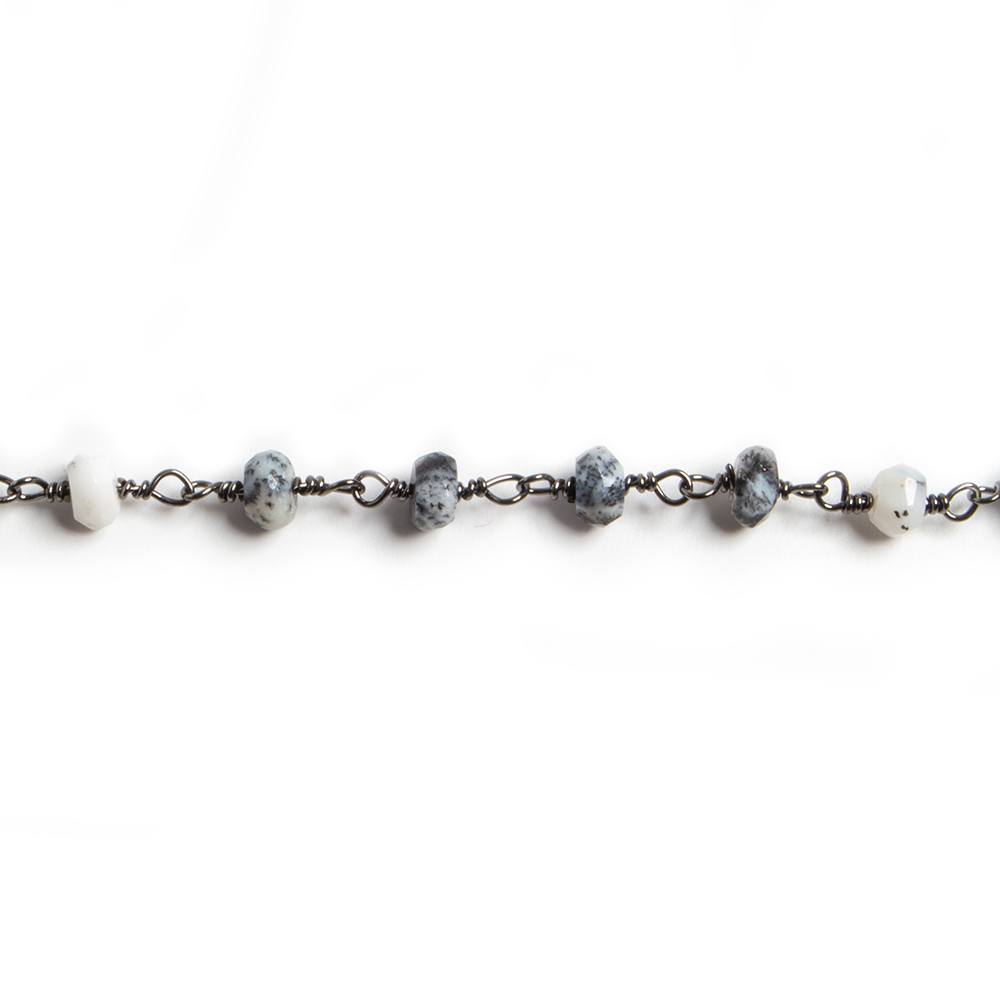 4mm Dendritic Opal faceted rondelle Black Gold Chain by the foot 34 pieces - Beadsofcambay.com