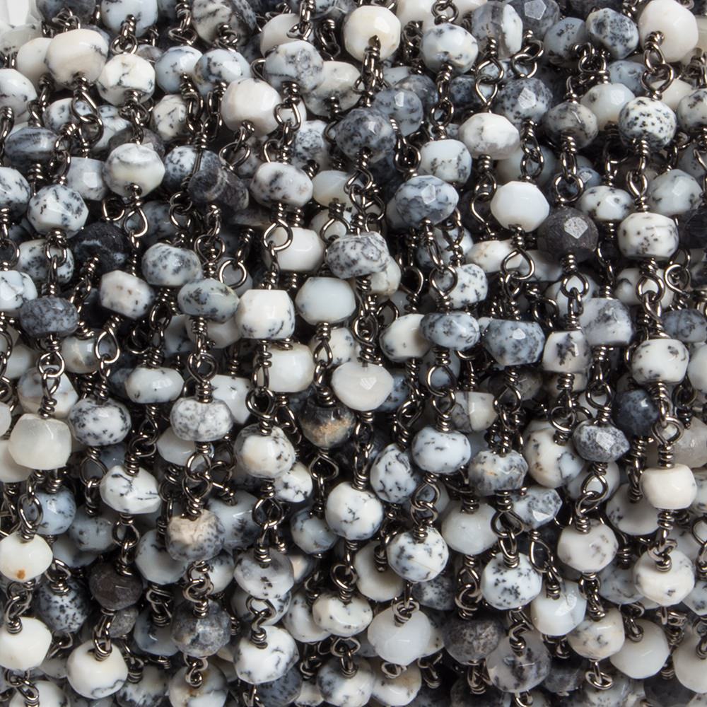 4mm Dendritic Opal faceted rondelle Black Gold Chain by the foot 34 pieces - Beadsofcambay.com