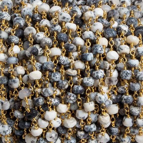 4mm Dendritic Opal faceted rondelle Gold Chain by the foot 34 pieces - Beadsofcambay.com
