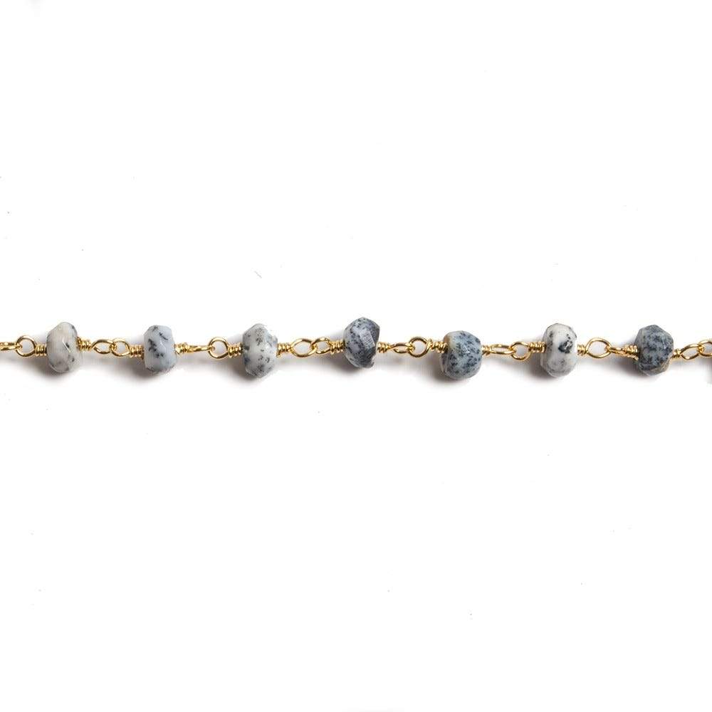 4mm Dendritic Opal faceted rondelle Gold Chain by the foot 34 pieces - Beadsofcambay.com