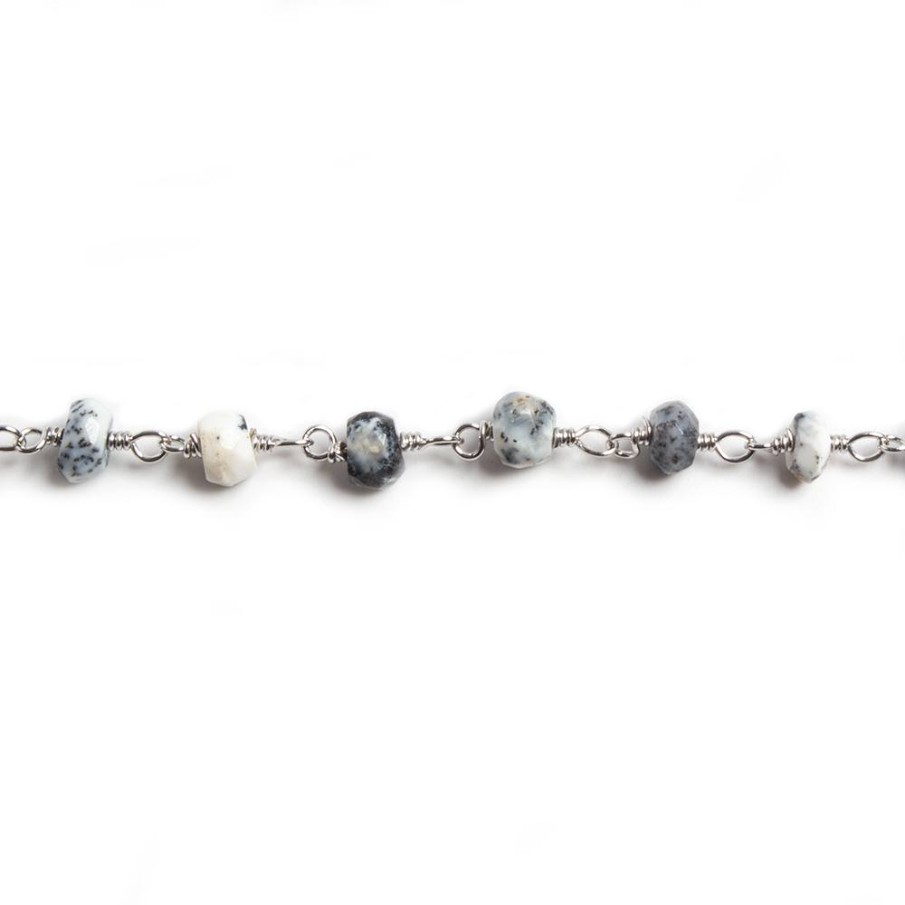 4mm Dendritic Opal faceted rondelle Silver Chain by the foot 34 pieces - Beadsofcambay.com